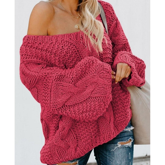 blt fashions Sweaters - 🧁 Berry Double V-neck Chunky Sweater